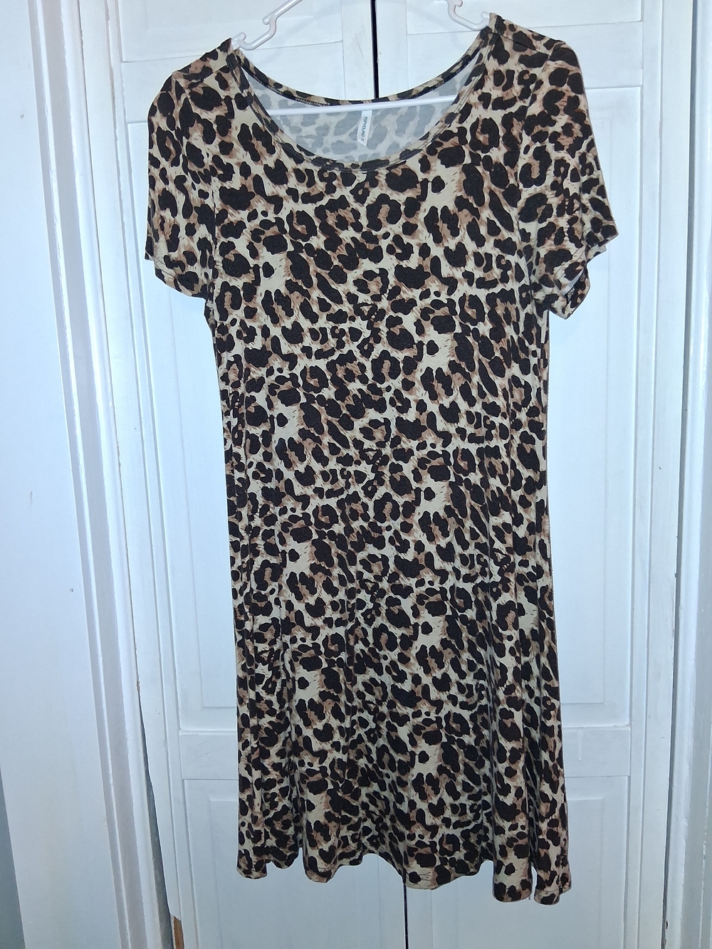 Popyoung Leopard Print Short Sleeve Midi Dress - Brown/Tan